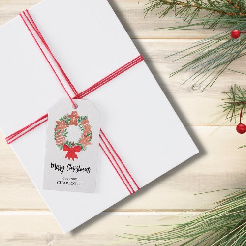 Personalized Merry Christmas Wreath  Gift Tags