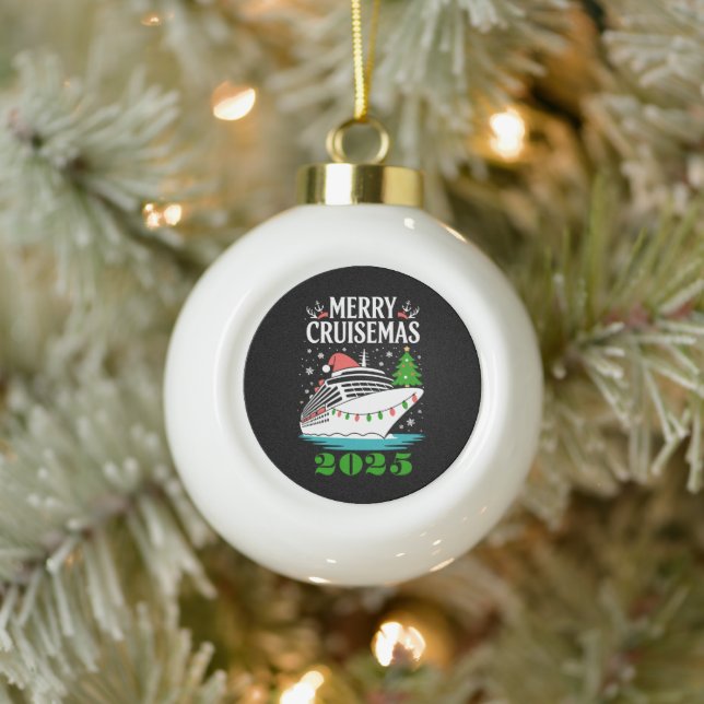 Personalized Merry Cruisemas Cruise Ship Family  Ceramic Ball Christmas Ornament (Tree)