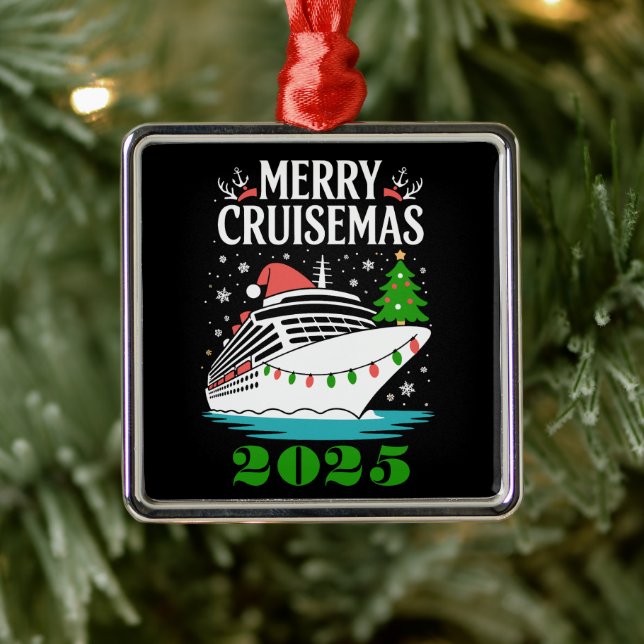 Personalized Merry Cruisemas Cruise Ship Family  Metal Ornament (Tree)