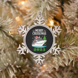 Personalized Merry Cruisemas Cruise Ship Family Snowflake Pewter Christmas Ornament