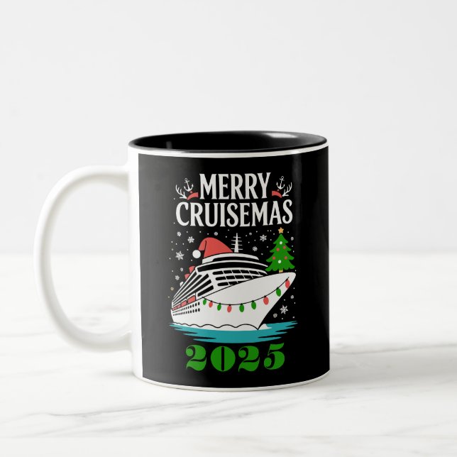 Personalized Merry Cruisemas Cruise Ship Family  Two-Tone Coffee Mug (Left)