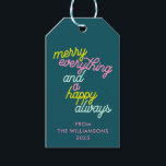 Personalized Merry Everything Holiday Christmas  Gift Tags<br><div class="desc">Add a cheerful touch to your gifts with these Merry Everything custom gift tags, featuring a playful mint teal design accented with colorful pink and green tones. The cute and whimsical aesthetic brings a fun and modern retro vibe to your holiday presents, making them stand out with a unique and...</div>