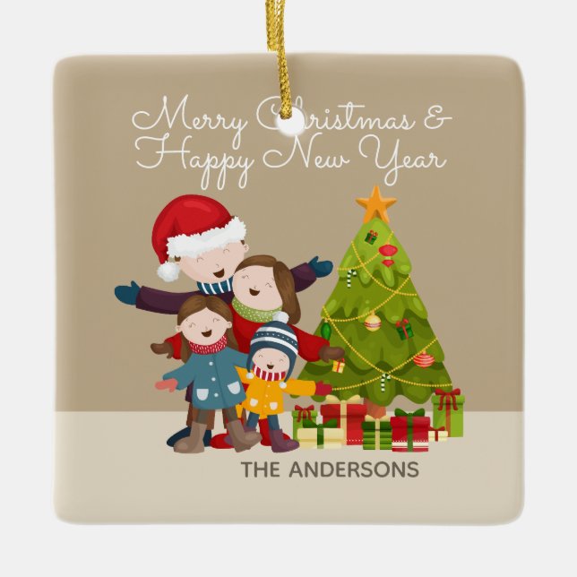 Personalized Merry Family Christmas | Ornament (Front)