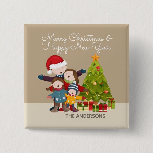 Personalized Merry Family Christmas Pin Button