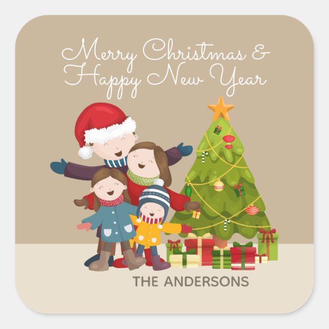 Personalized Merry Family Christmas Sticker Seal (Front)