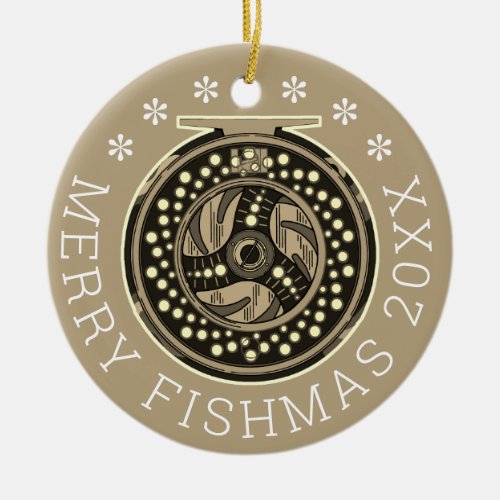 Personalized Merry Fishmas Fly Fishing Anglers Ceramic Ornament