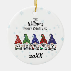 Personalized Merry Gnomes Ceramic Ornament