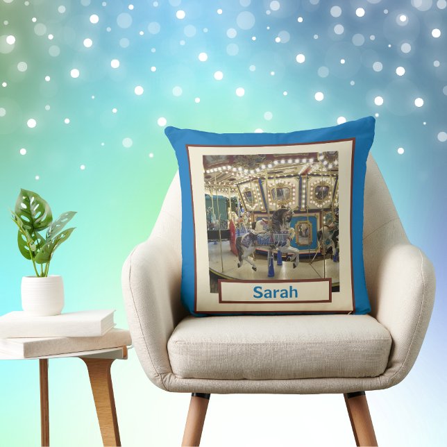 Personalized Merry-Go-Round Pony Carousel Throw Pillow (Creator Uploaded)
