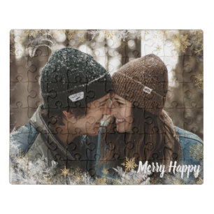 Personalized Merry Happy Couple Photo Jigsaw Puzzle