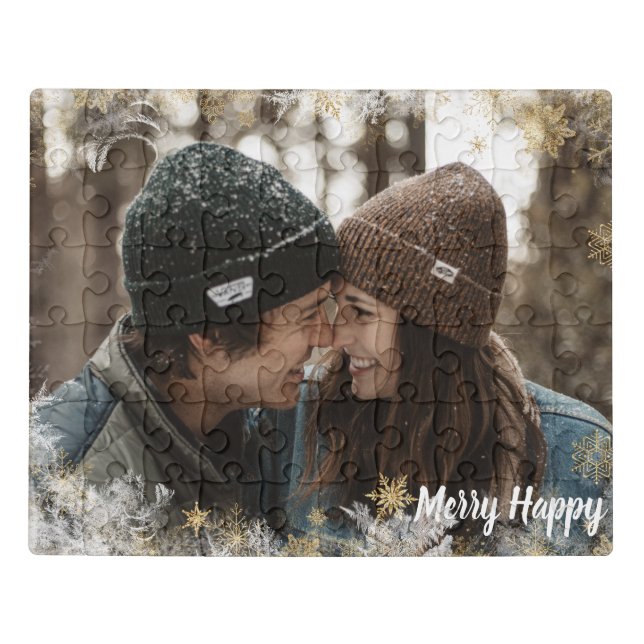 Personalized Merry Happy Couple Photo Jigsaw Puzzle (Puzzle Horizontal)