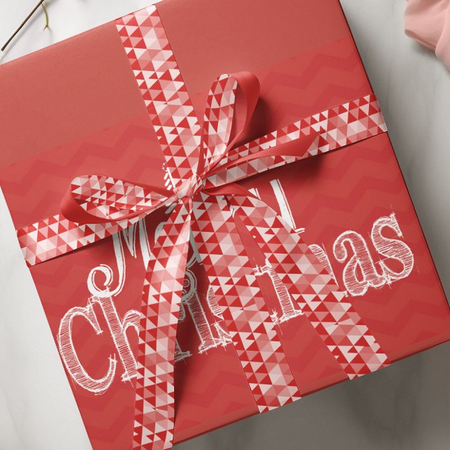 Personalized Merry Little Christmas Abstract Trees Satin Ribbon (Creator Uploaded)