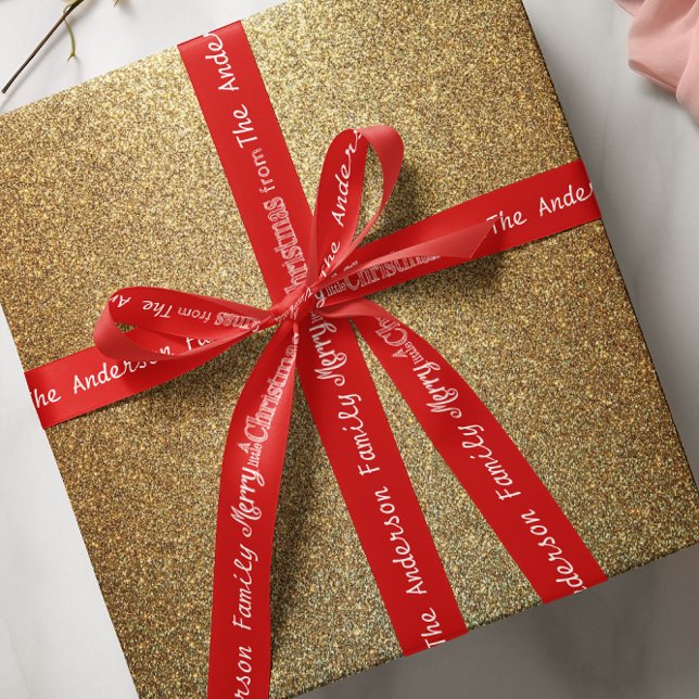 Personalized Merry Little Christmas Abstract Trees Satin Ribbon (Creator Uploaded)