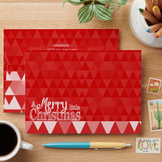 Personalized Merry Little Christmas Red Abstract Envelope (Desk)