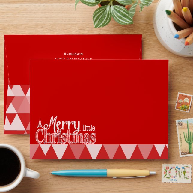 Personalized Merry Little Christmas Red Abstract Envelope (Desk)