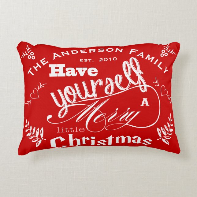 Personalized Merry Little Christmas Red White Accent Pillow (Front)