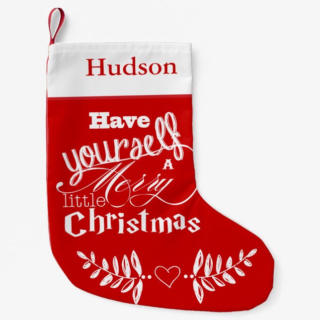 Personalized Merry Little Christmas Red White Small Christmas Stocking (Front)