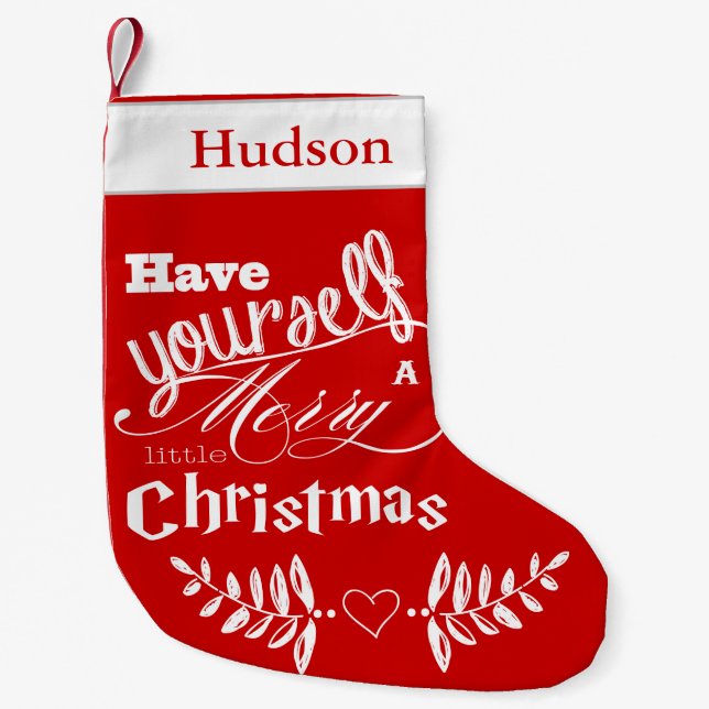 Personalized Merry Little Christmas Red White Small Christmas Stocking (Front)