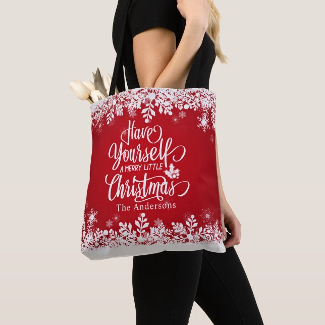 Personalized Merry Little Christmas Tote Bag (Close Up)