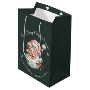 Personalized Merry Pink Christmas Santa retro Medium Gift Bag