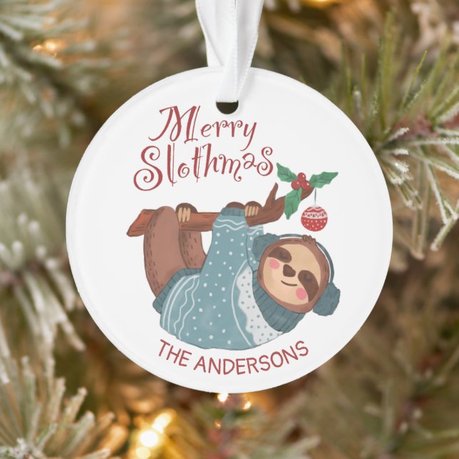 Personalized Merry Slothmas Christmas Sloth Ornament (Tree)