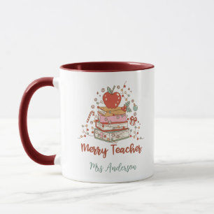 Personalized Merry Teacher Christmas Tree Books  Mug