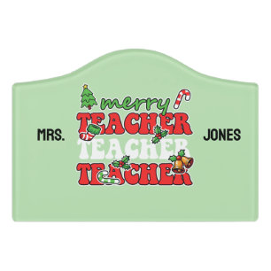 Personalized Merry Teacher Door Sign