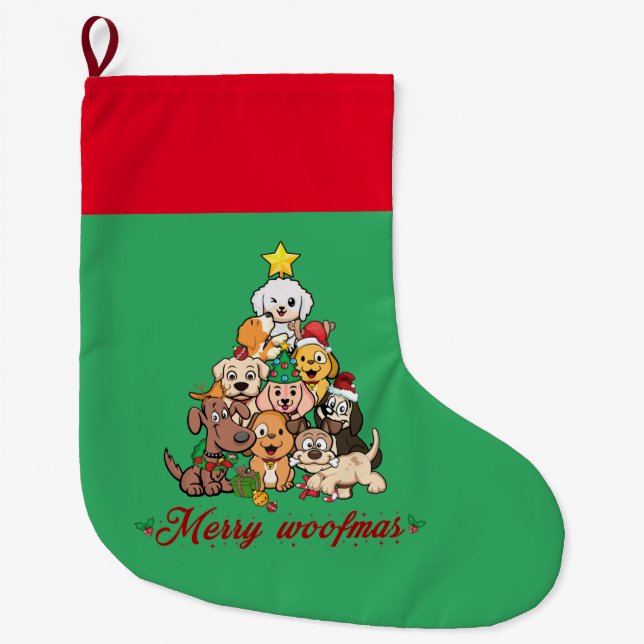 Personalized Merry Woofmas Large Christmas Stocking (Front)