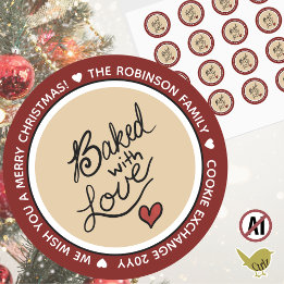 Personalized Message Baked with Love Christmas Classic Round Sticker