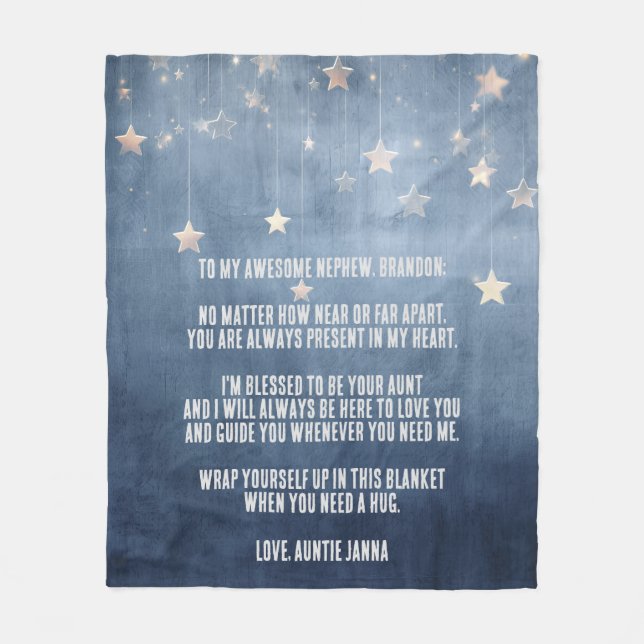 Personalized Message Blue Stars Nephew Fleece Blanket (Front)