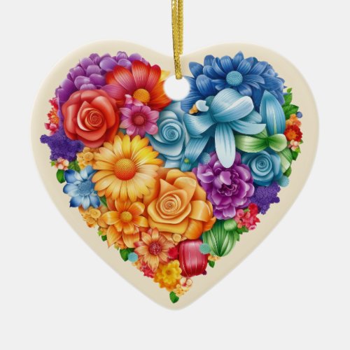 Personalized Message Colorful Floral Heart Gift  Ceramic Ornament