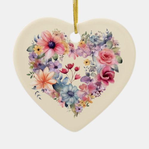 Personalized Message Colorful Floral Heart Gift  Ceramic Ornament