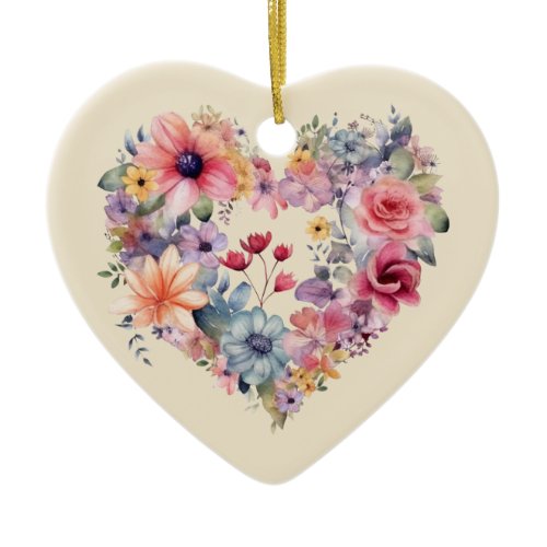 Personalized Message Colorful Floral Heart Gift  Ceramic Ornament