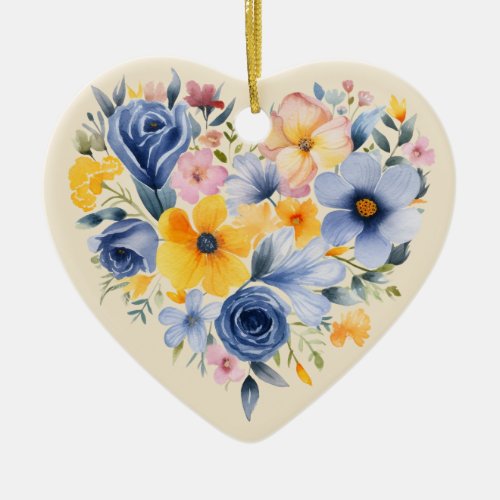 Personalized Message Colorful Floral Heart Gift  Ceramic Ornament