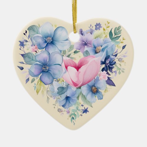 Personalized Message Colorful Floral Heart Gift  Ceramic Ornament