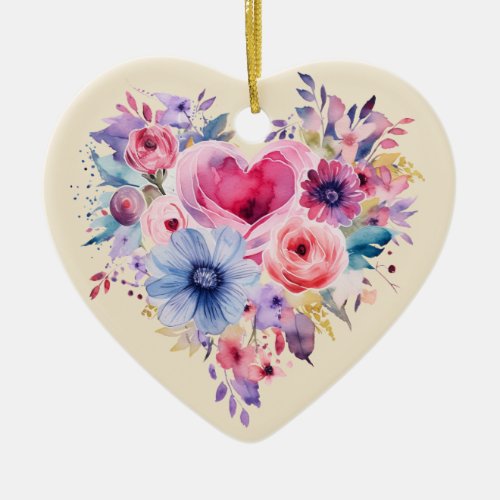 Personalized Message Colorful Floral Heart Gift  Ceramic Ornament