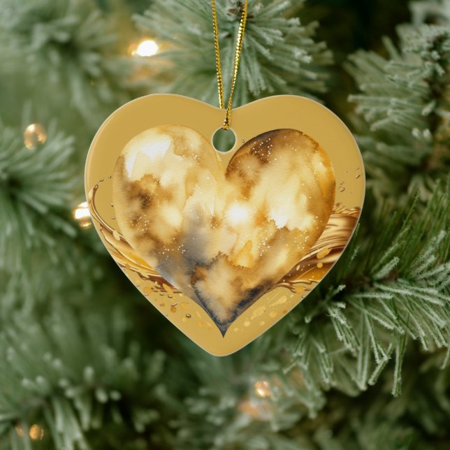 Personalized Message Colorful "Gold" Heart Gift  Ceramic Ornament (Tree)
