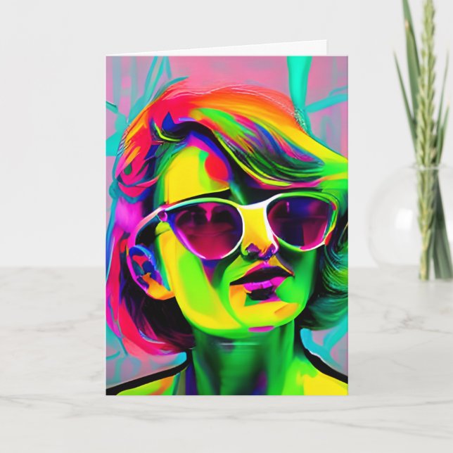Personalized Message Colorful Woman in Sunglasses Card (Front)