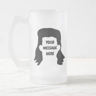 Personalized Message Funny Mullet Illustration Frosted Glass Beer Mug