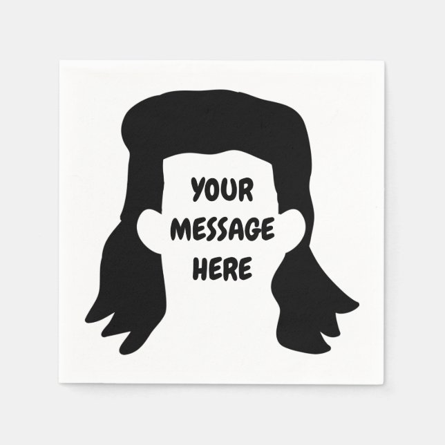 Personalized Message Funny Mullet Illustration Napkins (Front)