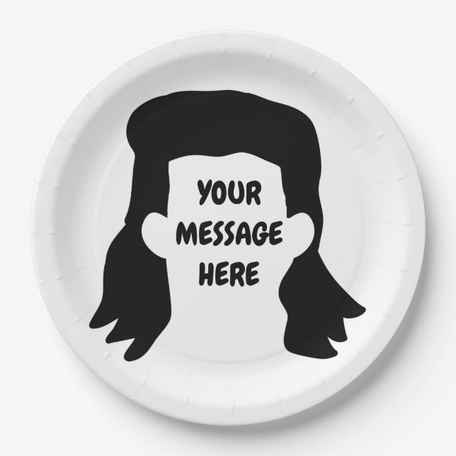 Personalized Message Funny Mullet Illustration Paper Plates (Front)