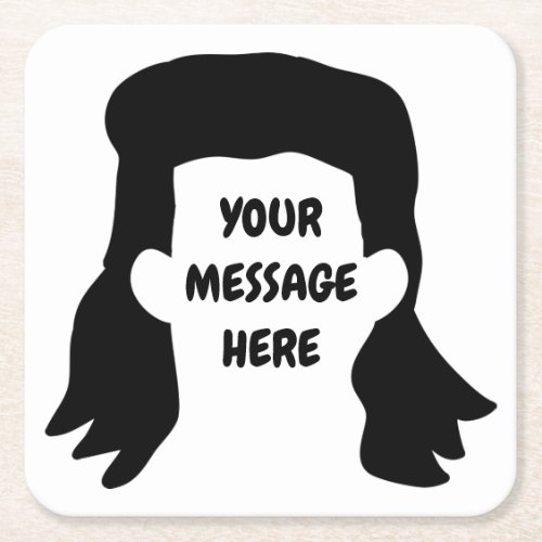 Personalized Message Funny Mullet Illustration Square Paper Coaster