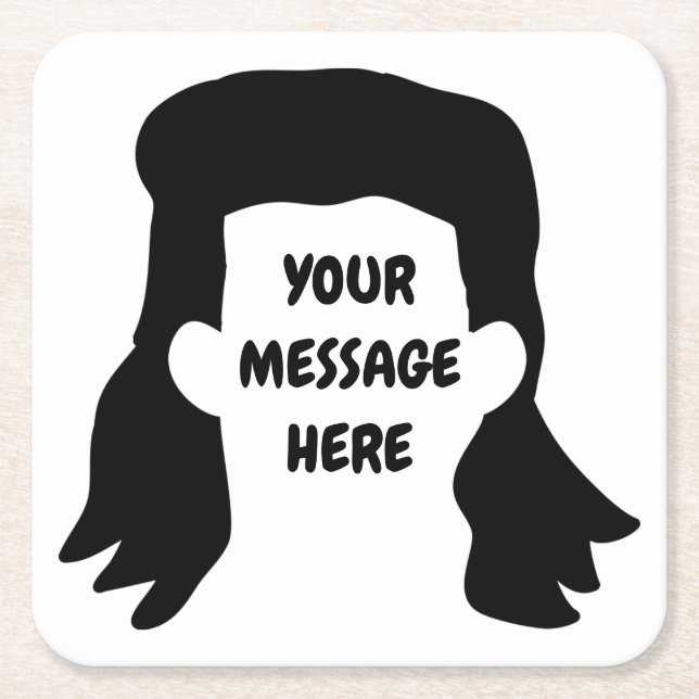 Personalized Message Funny Mullet Illustration Square Paper Coaster (Front)