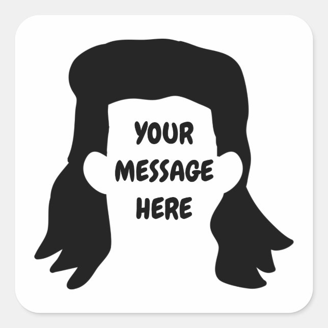 Personalized Message Funny Mullet Illustration Square Sticker (Front)
