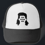 Personalized Message Funny Mullet Illustration Trucker Hat<br><div class="desc">Create the perfect personalized gift. Add a funny message to make it a funny gag gift. Features a cartoon style illustration of mullet hairstyle and your own saying or name.</div>