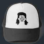 Personalized Message Funny Mullet Illustration Trucker Hat<br><div class="desc">Create the perfect personalized gift. Add a funny message to make it a funny gag gift. Features a cartoon style illustration of mullet hairstyle and your own saying or name.</div>