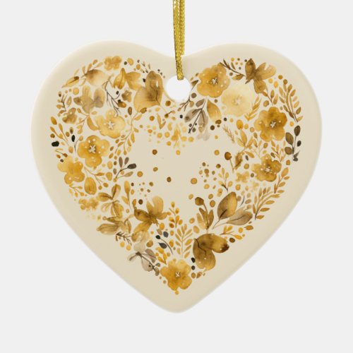 Personalized Message Golden Floral Heart Gift  Ceramic Ornament