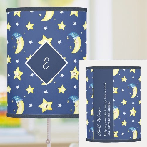 Personalized Message Moon and Stars Blue Table Lamp