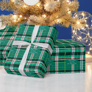 Personalized message on Christmas green plaid Wrapping Paper