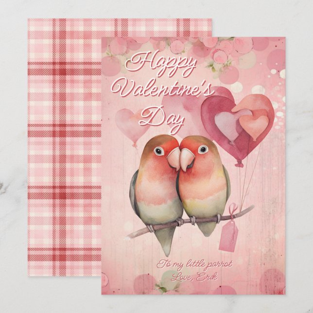Personalized Message Parrot Animal Valentines Day Holiday Card (Front/Back)