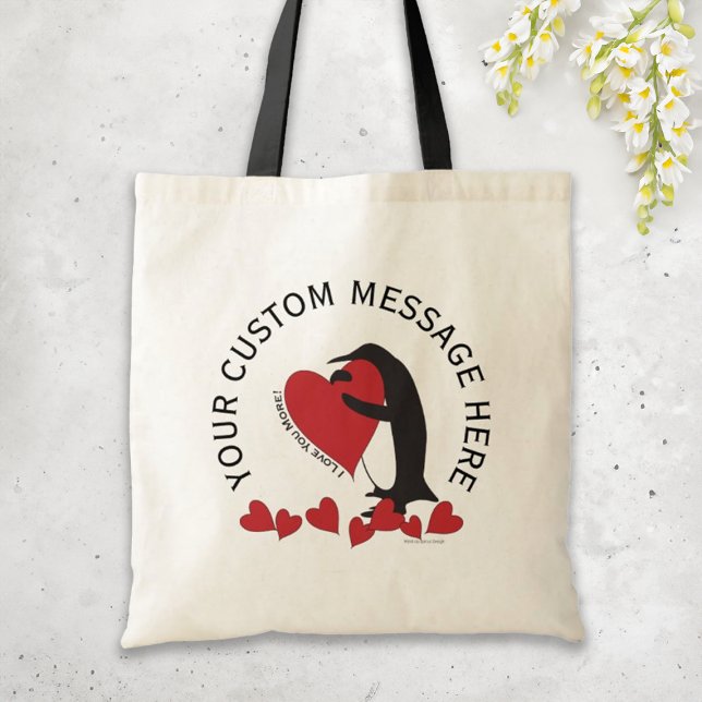 Personalized Message Penguin and Red Heart Tote Bag (Creator Uploaded)